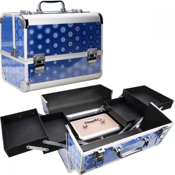 Ver Ver CP003-1617 2-in-1 Hexa Holographic Makeup Train Case with 4 Extendable Trays & Personal Travel Case with Mirror & Key Lock; Blue CP003-1617